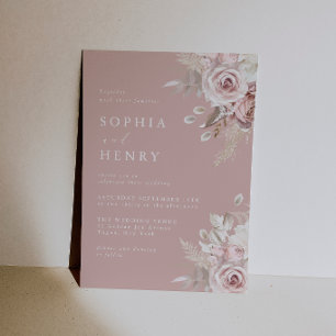 Rosa Florale Rosen Hochzeits-Einladung Einladung