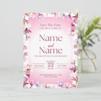 Rosa florale Save-the-Date-Hochzeitseinladung Einladung