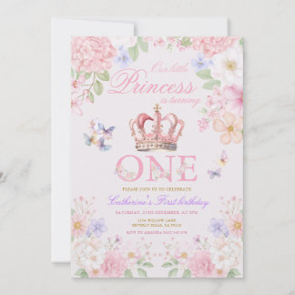 Rosa Florale Schmetterling Prinzessin 1. Geburtsta Einladung