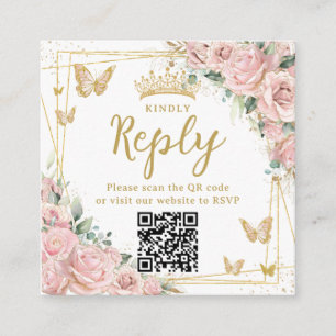 Rosa Florale Schmetterlinge Quinceanera RSVP QR-Co Begleitkarte