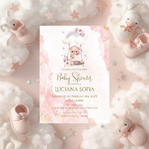 Rosa florale spanische Babyparty-Einladung für Mäd Einladung