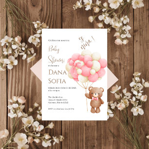Rosa florale spanische Babyparty-Einladung für Mäd Einladung