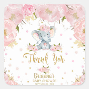 Rosa florale süße Elefant Baby Shower Aufkleber