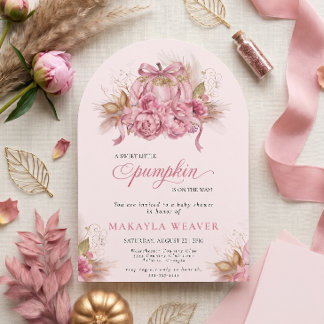 Rosa florale süße kleine Kürbis-Baby-Party Einladung