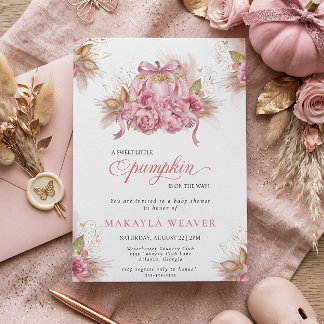 Rosa florale süße kleine Kürbis-Boho-Baby-Party Einladung