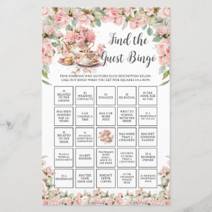 Rosa Florale Teeparty Braut Findet den Gast Bingo