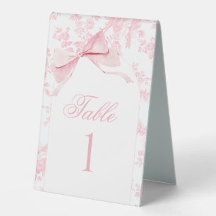 Rosa florale Toile-Schleife Baby Shower-Tischnumme Tischaufsteller