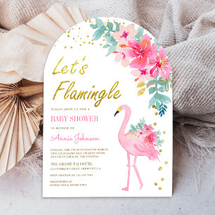 Rosa florale tropische Flamingo Arch Babydusche Einladung