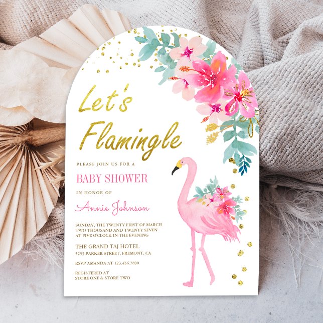 Rosa florale tropische Flamingo Arch Babydusche Einladung (Von Creator hochgeladen)