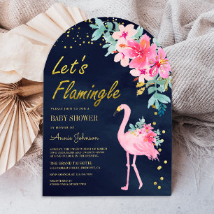 Rosa florale tropische Flamingo Navy Baby Dusche Einladung
