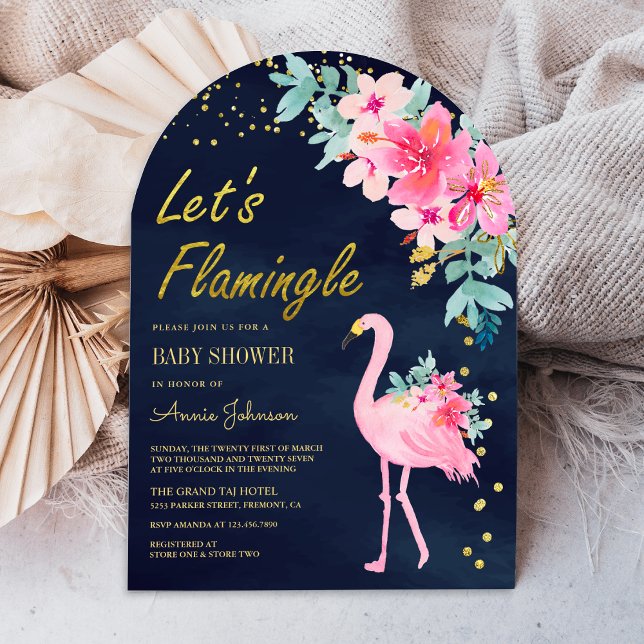 Rosa florale tropische Flamingo Navy Baby Dusche Einladung (Von Creator hochgeladen)