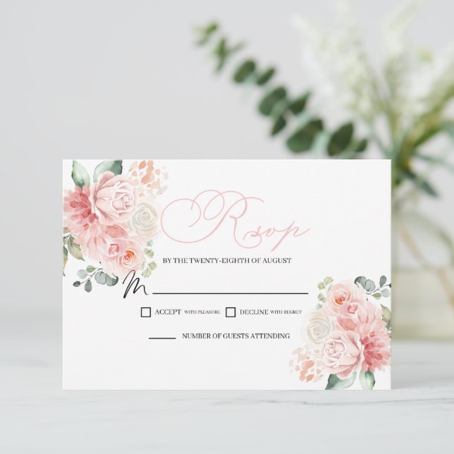Rosa florale UAWG RSVP Karte (Stehend Vorderseite)