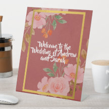 Rosa, florale und goldene Hochzeitsmarke