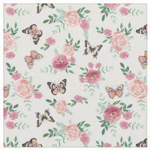 Rosa Florale und Schmetterlinge Stoff