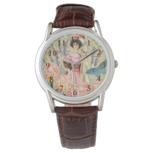 Rosa florale viktorianische Frau Regency Armbanduhr