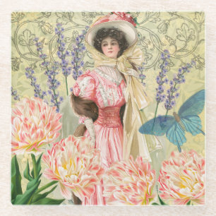 Rosa florale viktorianische Frau Regency Glasuntersetzer