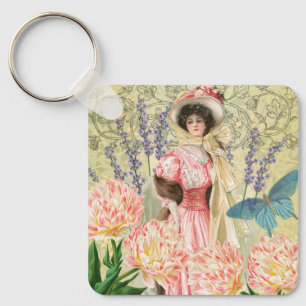 Rosa florale viktorianische Frau Regency Schlüsselanhänger