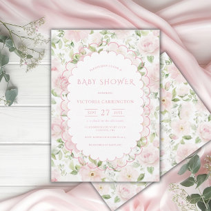 Rosa florale Vintage-Baby-Party Einladung