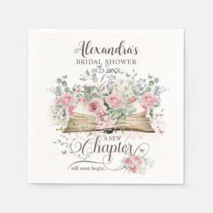 Rosa florale Vintage-Buch Brautparty Neues Kapitel Serviette