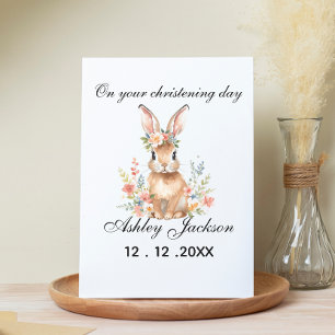 Rosa florale vintage-Hase Personalisierte Taufe Mitteilungskarte