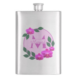 Rosa florale Vintage personalisierte Bezeichnung E Flachmann