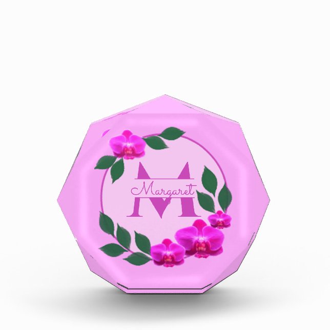 Rosa florale Vintage personalisierte Bezeichnung E Fotoblock (Vorderseite)