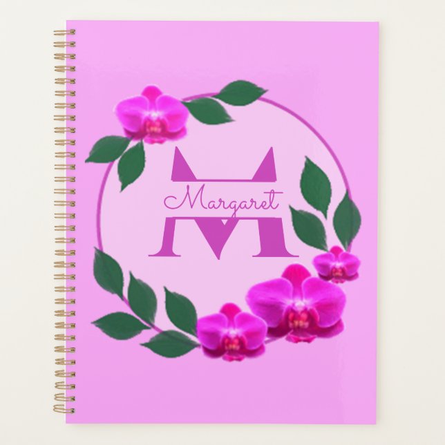 Rosa florale Vintage personalisierte Bezeichnung E Planer (Vorderseite)