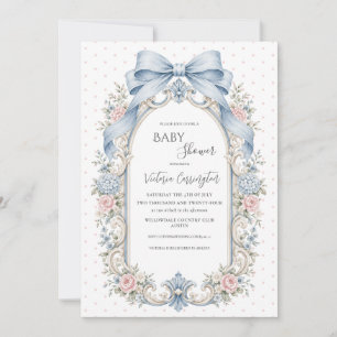 Rosa florale Vintage Polka Punkte Baby-Party Einladung