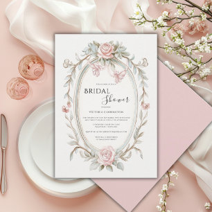 Rosa florale vintage-whimsische Hochzeitsdusche Einladung