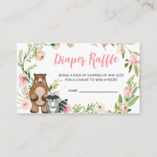 Rosa Florale Wald-Baby-Party-Windel-Raffel Begleitkarte