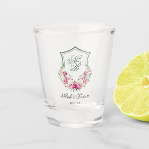 Rosa florale Wappen-Hochzeit Schnapsglas