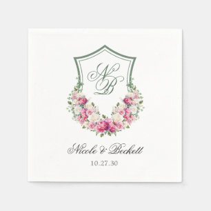 Rosa florale Wappen-Hochzeit Serviette