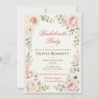Rosa Florale Wasserfarben-Junggesellinnenabschieds Einladung