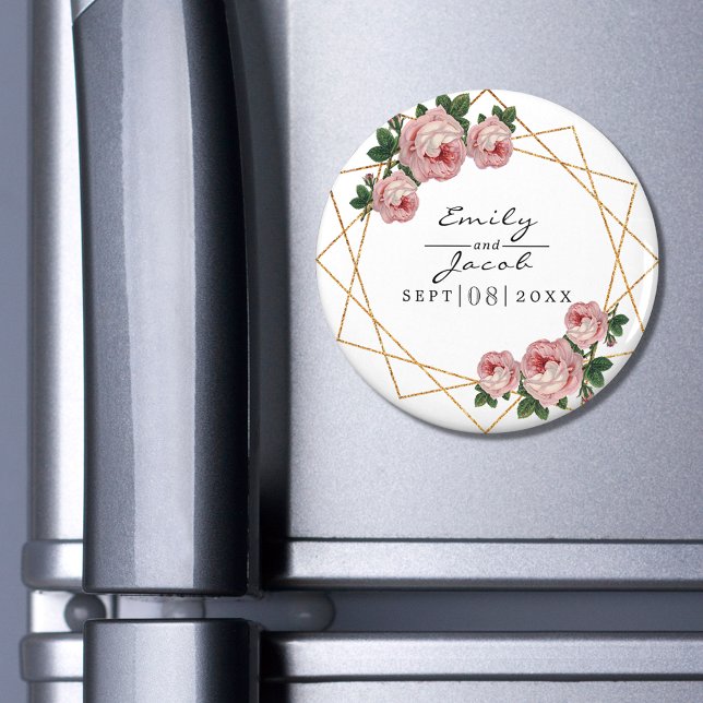 Rosa florale Wed Eleganter Gold Glitzer Geometrisc Magnet (Von Creator hochgeladen)