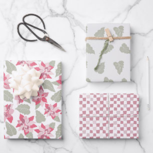 Rosa florale Weihnachtsstern-Weihnachtspapier Geschenkpapier Set