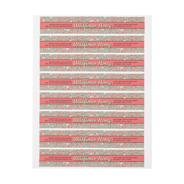Rosa, florale Wrap-Around-Food-Etikett Rundum-Adressaufkleber (Bogen)
