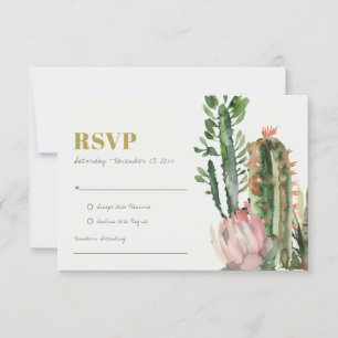 ROSA FLORALE WÜSTENKAKTEENBLÄTTER WATERCOLOR RSVP KARTE