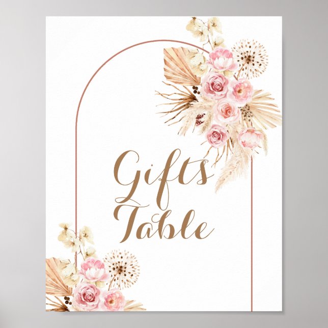 Rosa floraler Boho Pampas Grass Geschenke Tafelsch Poster (Vorne)