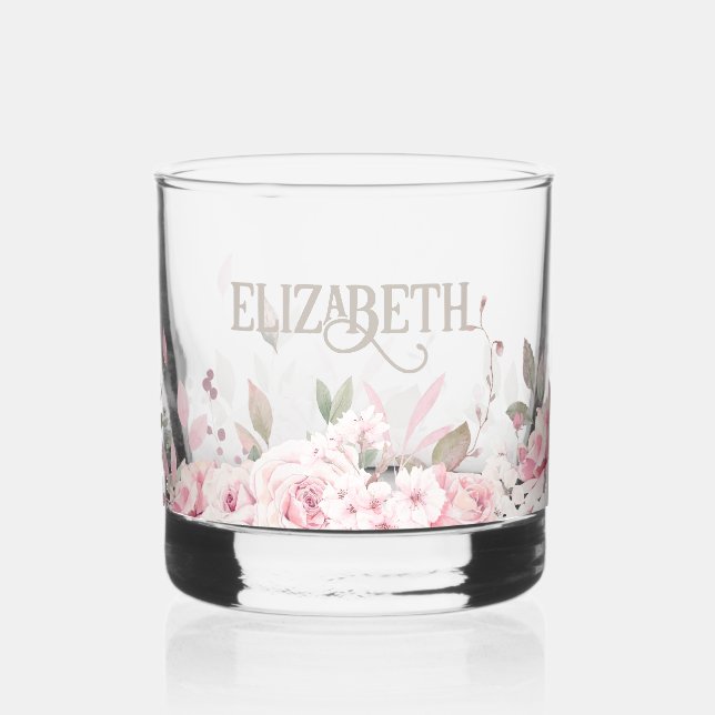 Rosa floraler Dekorrahmen mit Namen Whiskyglas (Vorderseite)