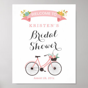 Rosa floraler Fahrrad-Hochzeitsdusche-Schild Poster