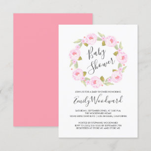 Rosa floraler Kranz Mädchen Baby Shower Einladung