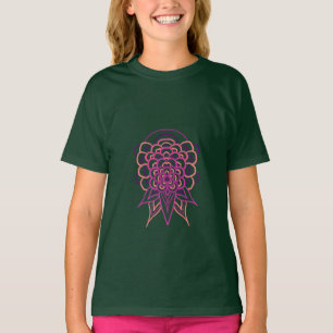 Rosa floraler Mandala Mädchen Waldgrün T-Shirt