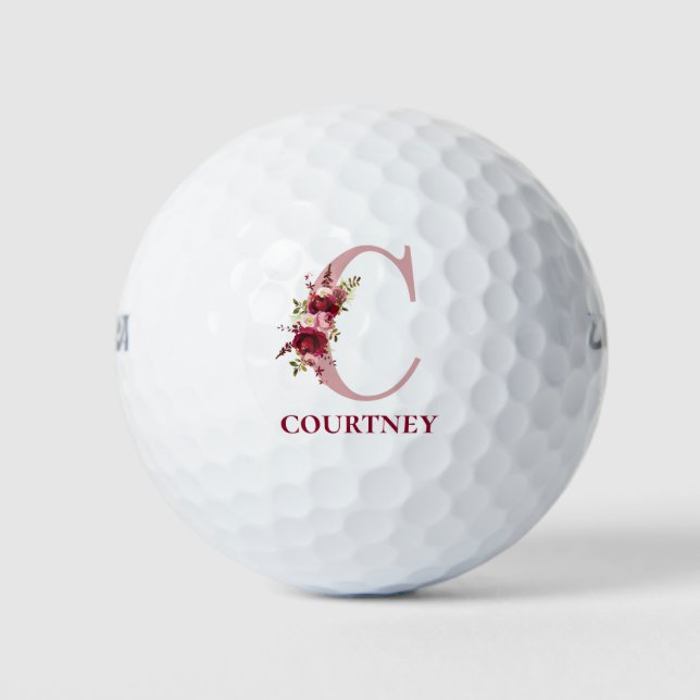 Rosa Florales Anfangs-C-Monogramm Golfball (Vorderseite)