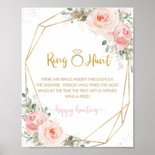 Rosa Florales Brautparty-Ring-Suchspiel  Poster