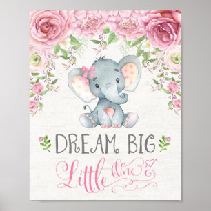 Rosa florales Elefant Kinderzimmer Wanddekoration Poster