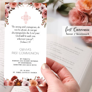 Rosa Florales Erstkommunion Lesezeichen Geschenk Dankeskarte