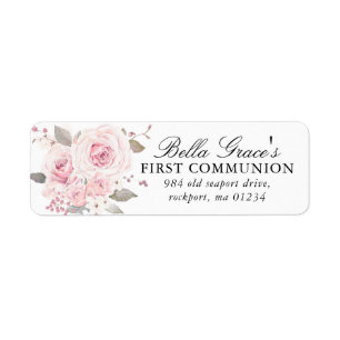Rosa florales Erstkommunion-Rücksende-Adressetiket