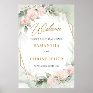 Rosa Florales Eukalyptus Gold Probeessen Poster