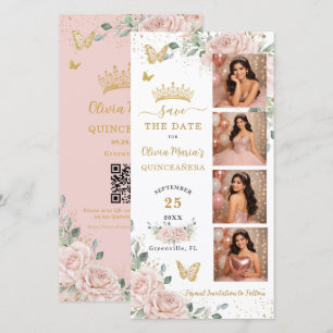 Rosa Florales Fotoautomaten-Quinceanera-QR-Code Save The Date