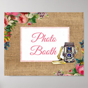 Rosa florales Fotobox Hochzeitsschild Poster